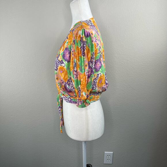 Faithfull the Brand Revolve La Colle Multi Purple Floral Wrap Crop Top 8 - Picture 6 of 11